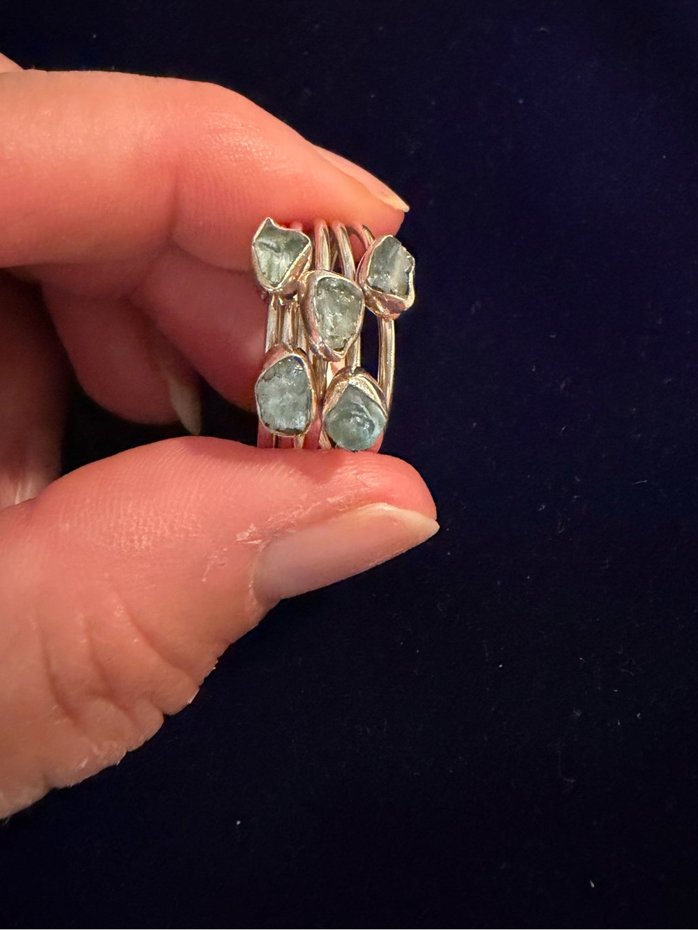 Sterling Silver Aquamarine Stacked Band Ring - Blue